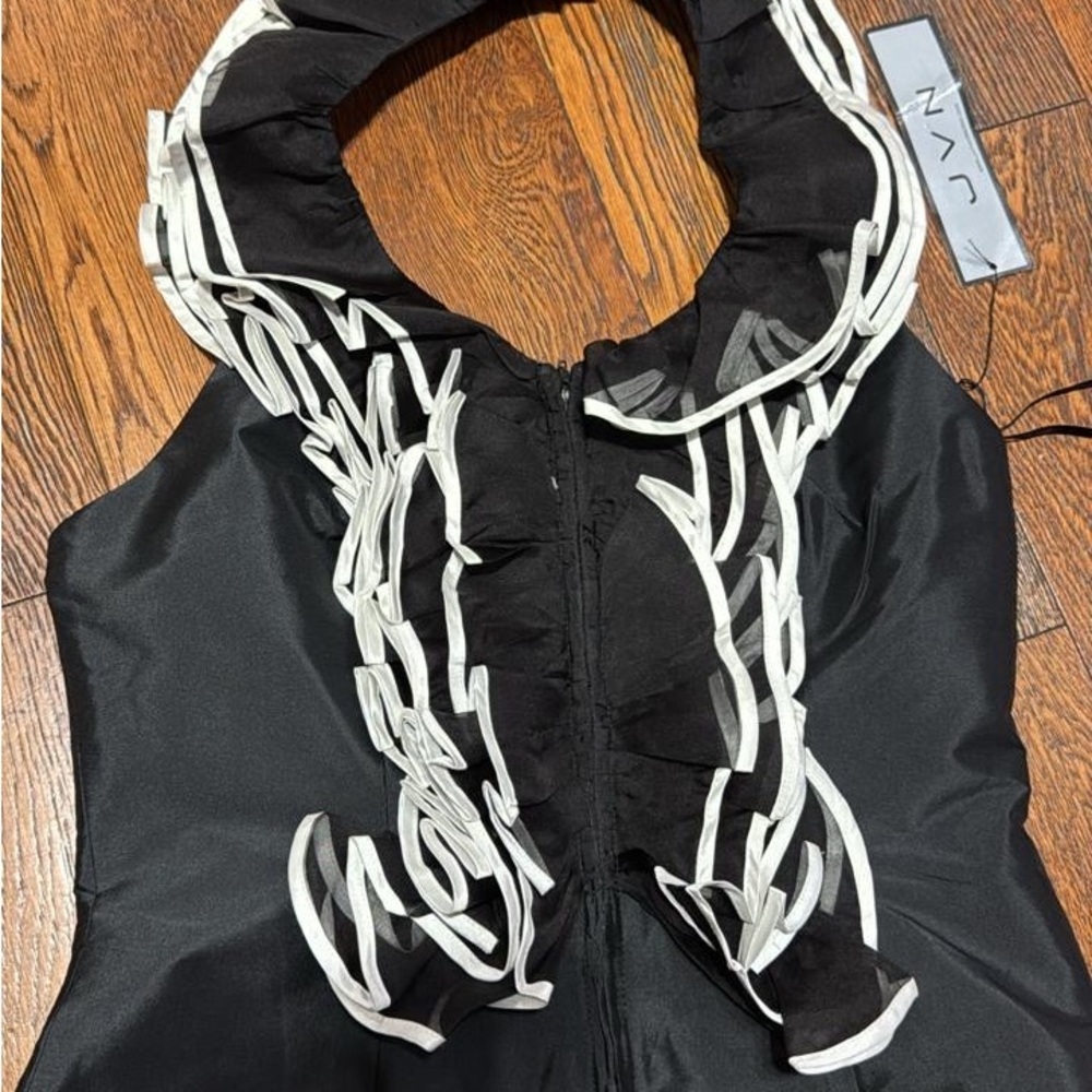 JVN by Jovani Black Ruffle Front Halter Top Corset Style Size 8 NWT - Picture 8 of 9